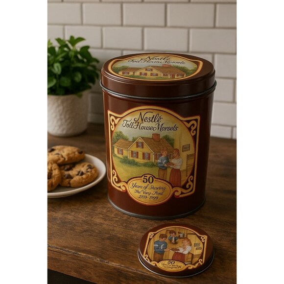 Vintage 1989 Nestle Toll House 50th Anniversary Cookie Tin Retro Decor Empty - Picture 1 of 9